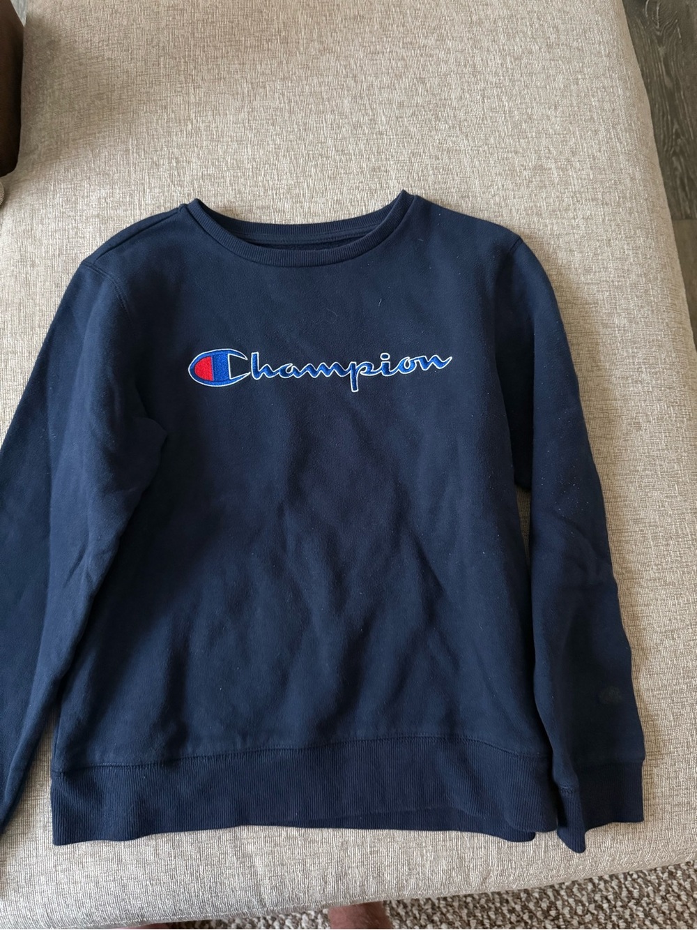 Champion Navy Pullover Sweatshirt with Script Logo